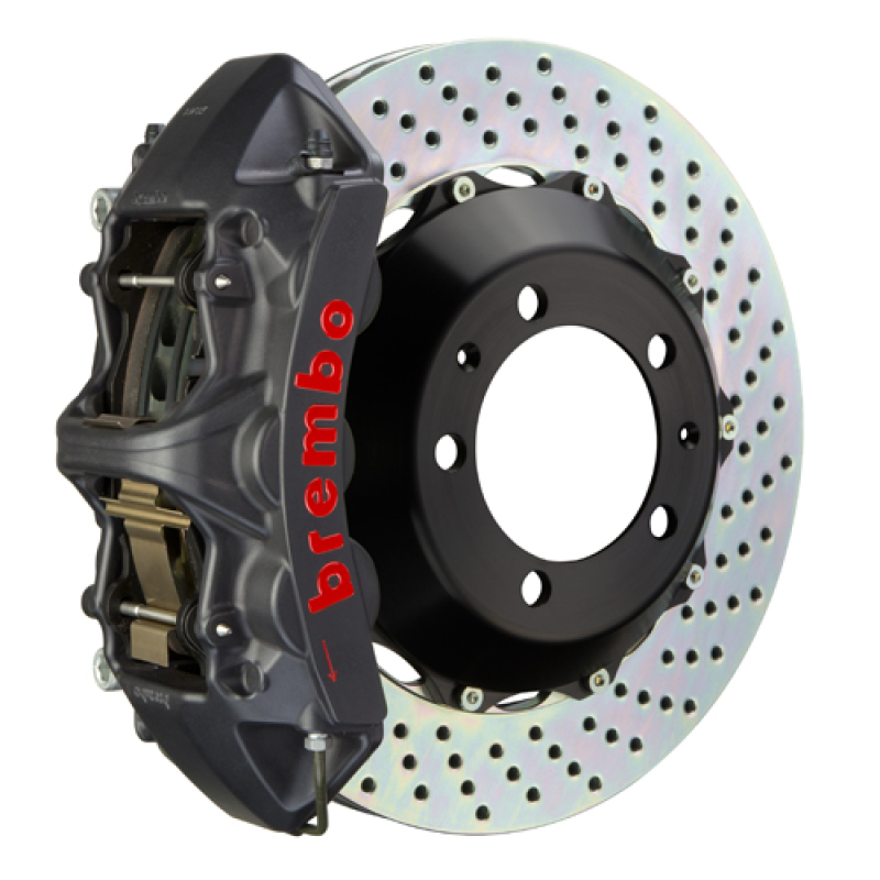 Brembo 05-14 Mustang GT Excl non-ABS Equipped Fr GTS BBK 6Pist Cast 355x32 2pc Rtr Drill-Black HA - 1M1.8016AS