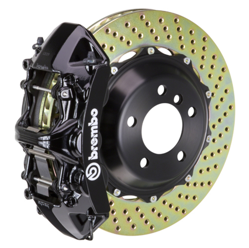 Brembo 05-14 Mustang GT Excl non-ABS Equipped Fr GT BBK 6Pist Cast 380x32 2pc Rtr Drill-Black - 1M1.9030A1