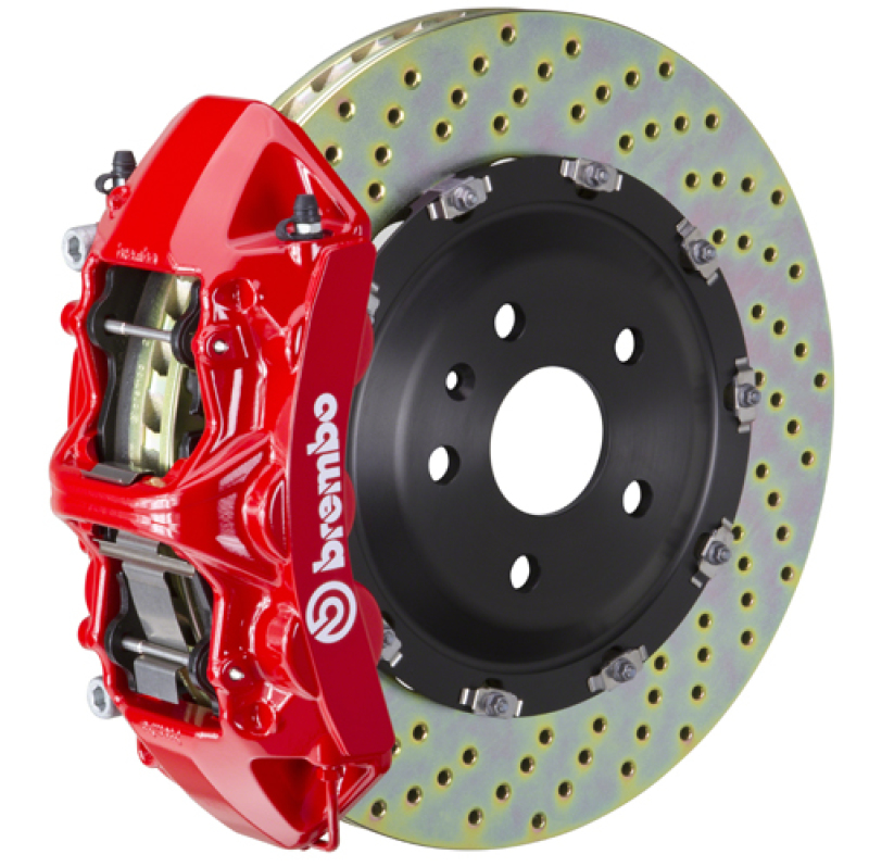 Brembo 07-18 Wrangler/Unlimited Front GT BBK 6 Piston Cast 365x34 2pc Rotor Drilled-Red - 1N1.8508A2