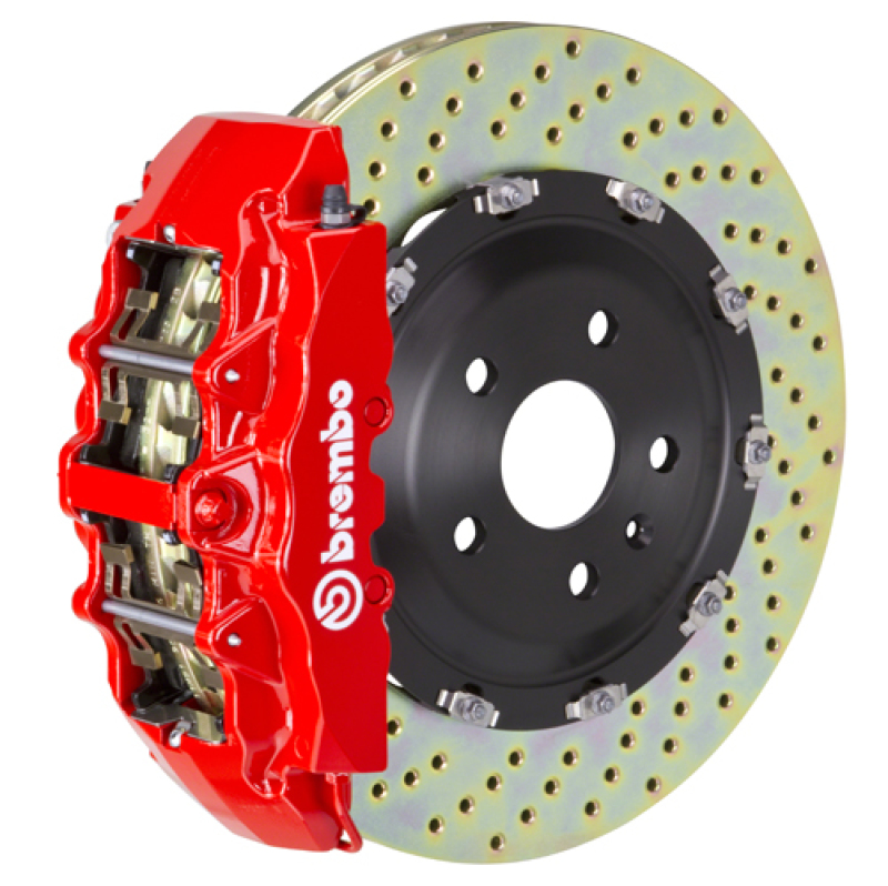 Brembo 08-16 R8 4.2/5.2 (CC Brake Eqpt) Fr GT BBK 6Pis Cast 380x34 2pc Rotor Drilled-Red - 1N1.9041A2