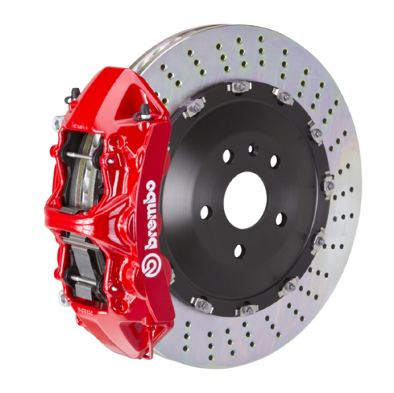Brembo 03-09 Range Rover Front GT BBK 6 Piston Cast 405x34 2pc Rotor Drilled-Red - 1N1.9502A2