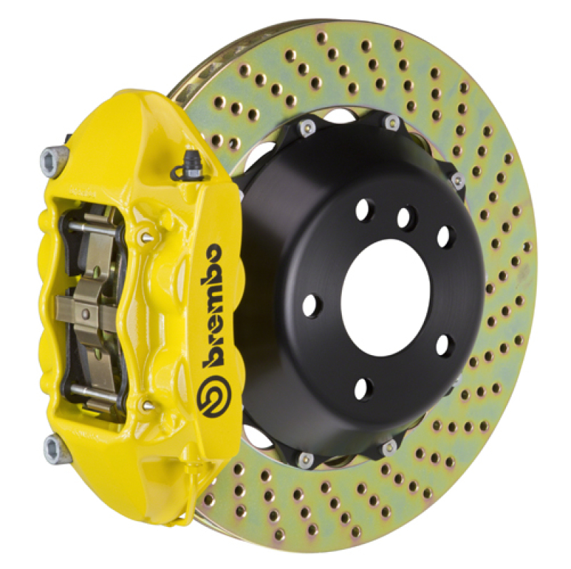 Brembo 09-15 Lancer Ralliart Front GT BBK 4 Piston Cast 365x29 2pc Rotor Drilled- Yellow - 1P1.8502A5