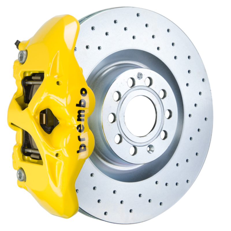 Brembo 05-10 Jetta GLI Front GT BBK 4 Piston Cast 345x30 1pc Rotor Drilled-Yellow - 1S4.8002A5