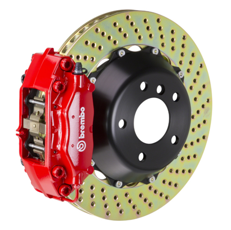 Brembo 06 330i Excl xDrive Rear GT BBK 4 Piston Cast 2pc 345x28 2pc Rotor Drilled-Red - 2C1.8021A2