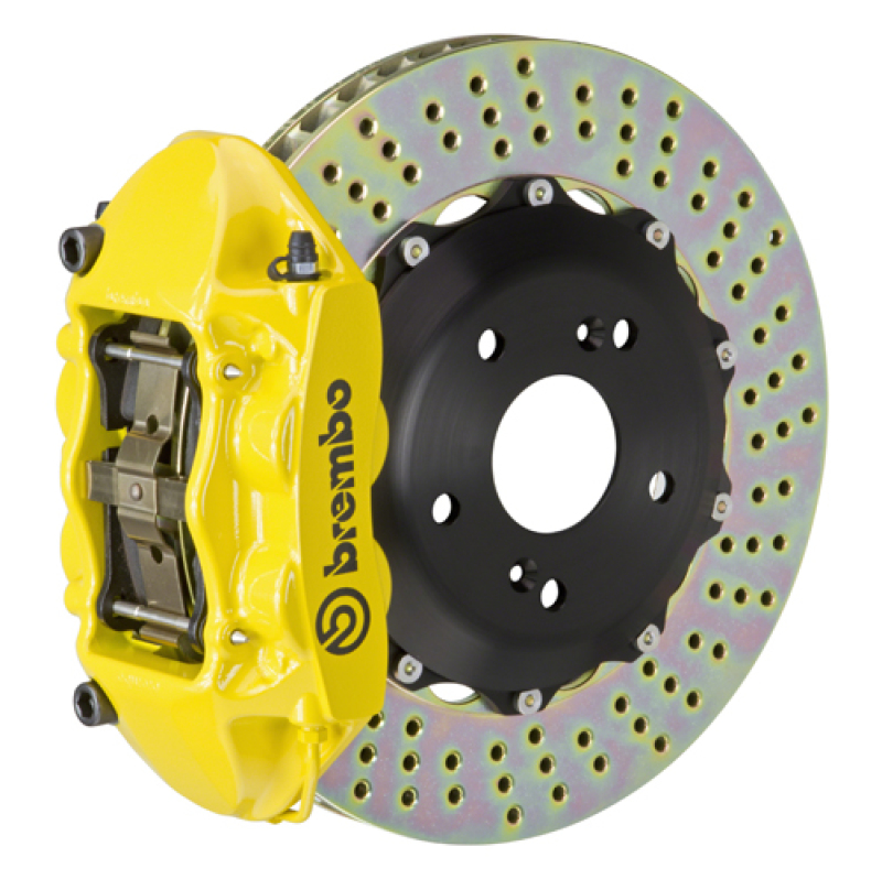 Brembo 99-07 Lancer Evo VI/VII/VIII/IX Rear GT BBK 4 Piston Cast 328x28 2pc Rotor Drilled- Yellow - 2P1.6006A5