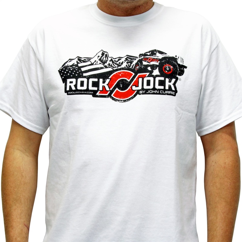 RockJock T-Shirt w/ Logo and Jeep White Youth Medium Print on the Front - RJ-711000-YM