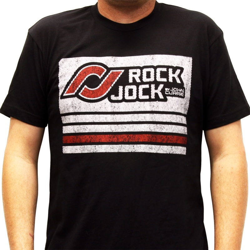 RockJock T-Shirt w/ Distressed Logo Black Youth Medium Print on the Front - RJ-711003-YM