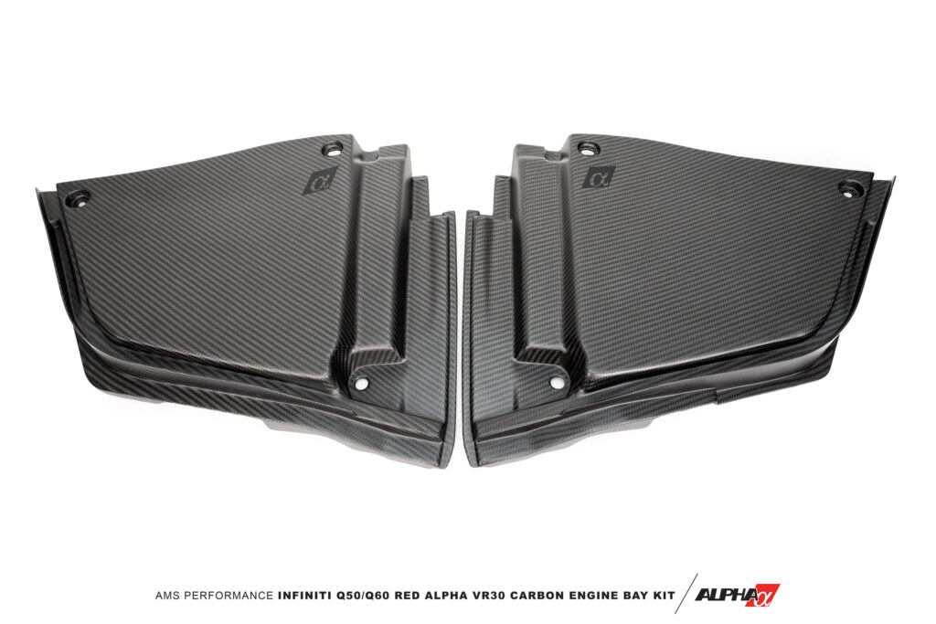AMS Performance Infiniti Q50 / Q60 Red Alpha Matte Carbon Brake Fluid Reservoir & Battery Cover Set