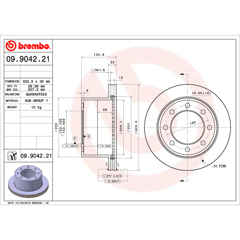 Brembo 07-17 Lexus LS460 Rear UV Coated Rotor - 09.9042.20