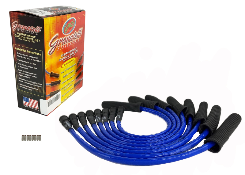 Granatelli 10-14 Ford 6.2L Perf Wire Set w/Inserts/Blue Hi-Temp Jacket/Black Fire Sleeve - 28-2116HTBLB