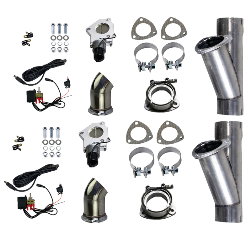 Granatelli 2.5in Aluminized Mild Steel Electronic Dual Exhaust Cutout w/Slip Fit & Band Clamp - 303525D