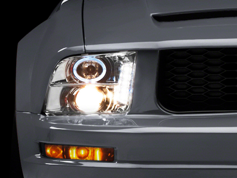 Raxiom 05-09 Ford Mustang Excluding GT500 LED Halo Projector Headlights- Chrome Housing (Clear Lens) - 49006