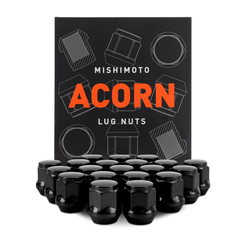 Mishimoto Steel Acorn Lug Nuts M12 x 1.5 - 20pc Set - Black - MMLG-AC1215-20BK