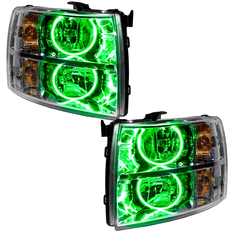 Oracle Lighting 07-13 Chevrolet Silverado Pre-Assembled LED Halo Headlights (Round Style) - Green - 7007-004