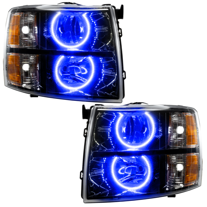 Oracle Lighting 07-13 Chevrolet Silverado Assembled Halo Headlights Round Style - Blk Housing -Blue - 7105-002