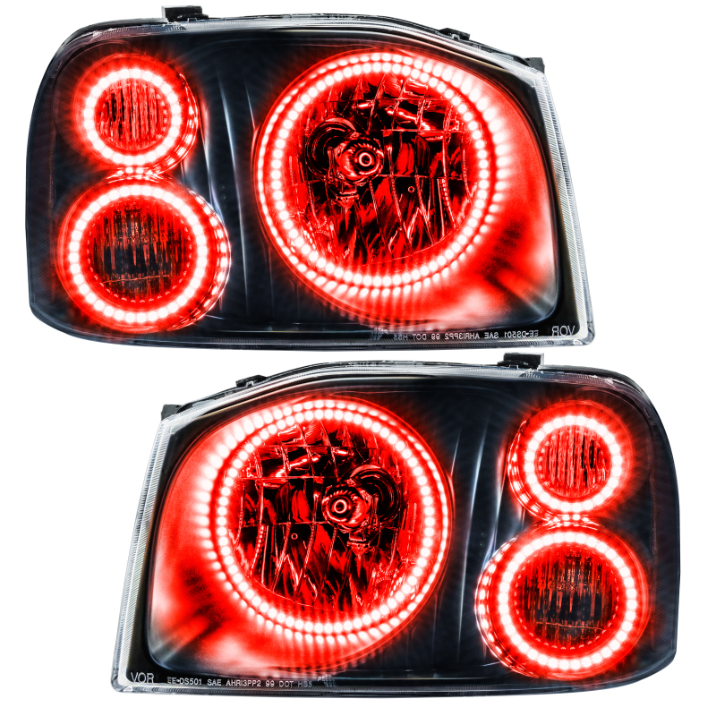 Oracle Lighting 01-04 Nissan Frontier Pre-Assembled LED Halo Headlights - (w/Triple Halos) -Red - 8905-003