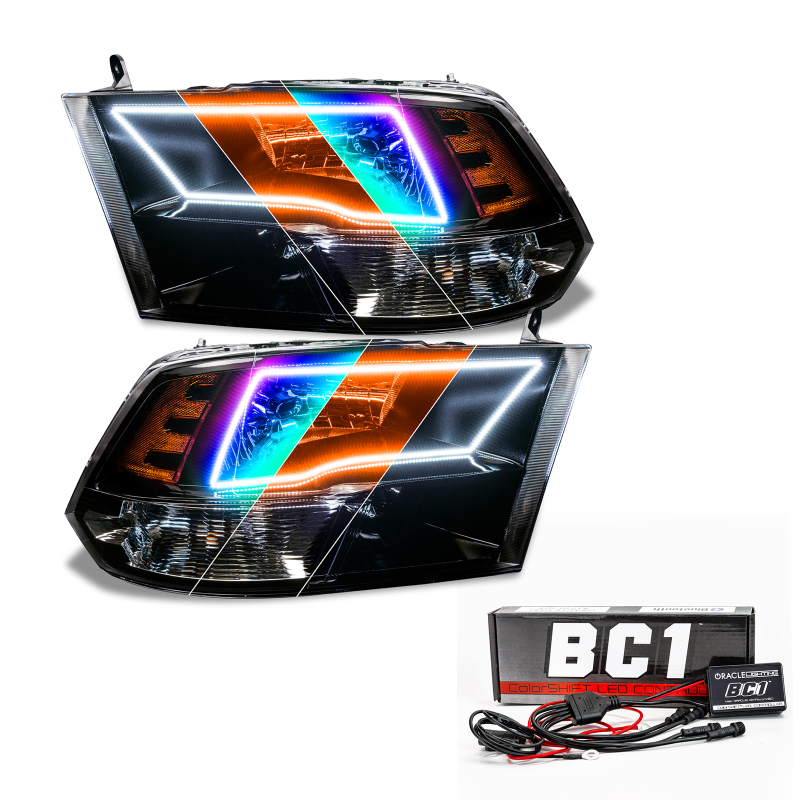 Oracle Lighting 09-18 RAM 1500 Sport ColorSHIFT Halo Headlights - Blk Housing w/BC1 Controller - 8906-335