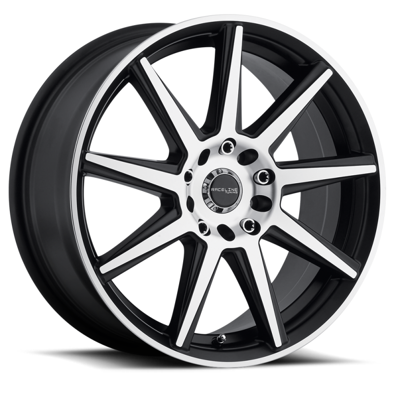 Raceline 144M Storm 16x7in / 5x110/5x115 BP / 40mm Offset / 72.62mm Bore - Black & Machined Wheel - 144M-67086+40