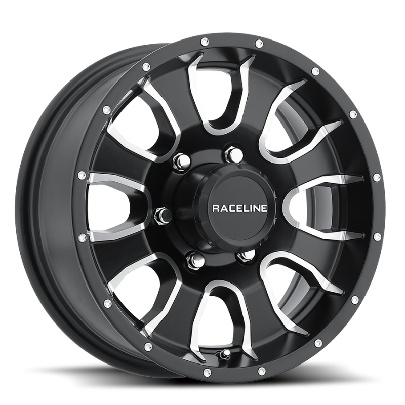 Raceline 860M Mamba 16x6in / 8x165.1 BP / 0mm Offset / 4.90mm Bore - Black & Machined Wheel - 860M-66080