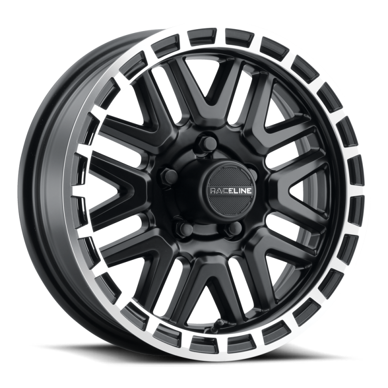 Raceline 953BM Krank 13x4.5in / 5x114.3 BP / -0.125mm Offset / 3.19mm Bore - Black & MACH. Wheel - 953BM-34512
