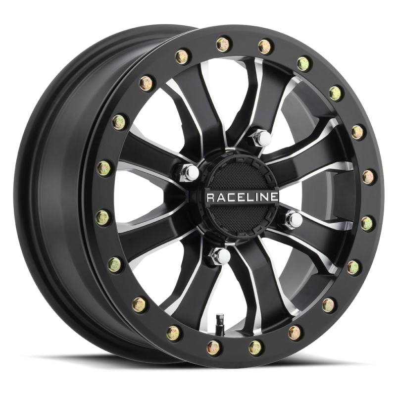 Raceline A71MB Mamba 15x6in / 4x156 BP / 40mm Offset / 132.5mm Bore- Black & Machined Beadlock Wheel - A71MB-56056-51