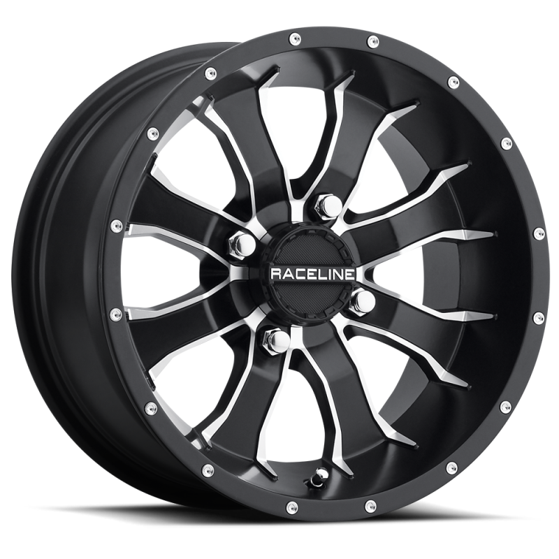 Raceline A77 Mamba 14x7in / 4x156 BP / 5mm Offset / 132.5mm Bore - Black & Machined Wheel - A7747056-43
