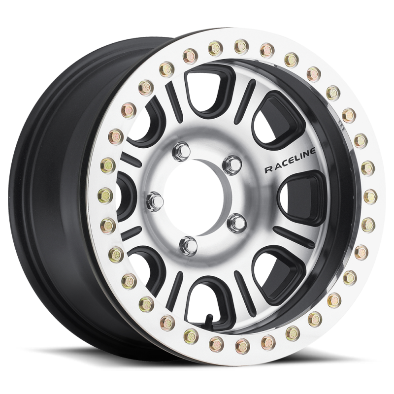 Raceline RT232 Monster 17x8.5in/5x127 BP/-19mm Offset/83.82mm Bore - Black & Machined Beadlock Wheel - RT232-78550-19