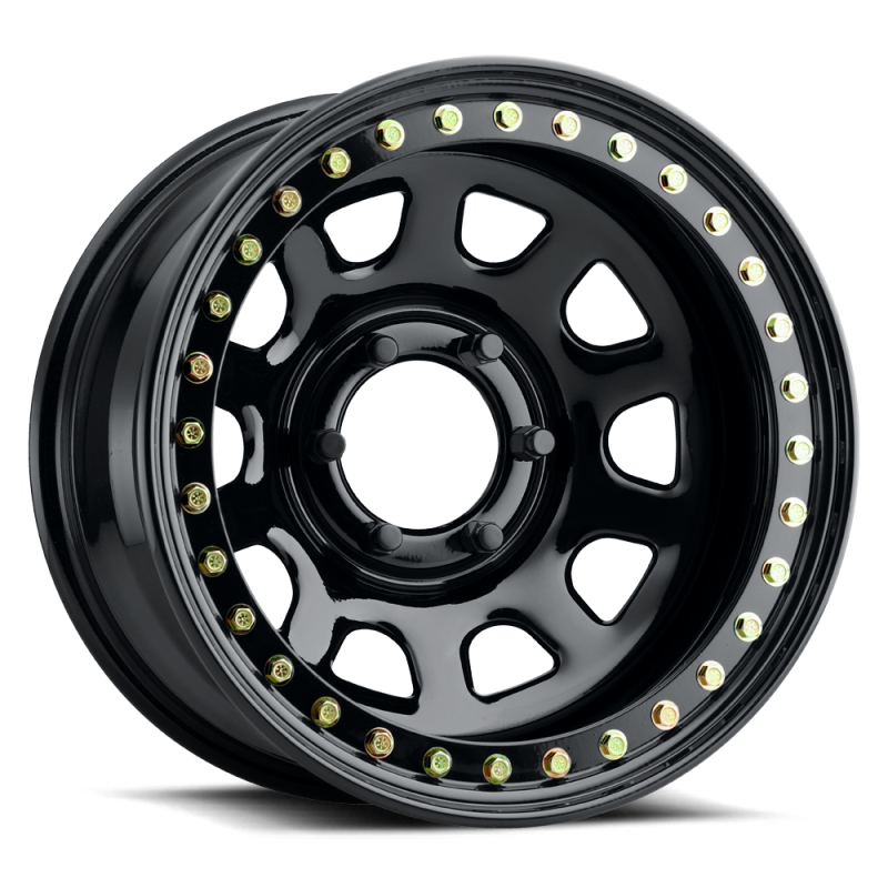 Raceline RT51 Daytona Rock 15x10in/5x114.3 BP/-44mm Offset/83.82mm Bore - Gloss Black Beadlock Wheel - RT5150012