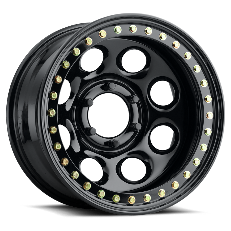 Raceline RT81 Rock 8 15x10in / 5x114.3 BP / -44mm Offset / 83.82mm Bore - Gloss Black Beadlock Wheel - RT8150012