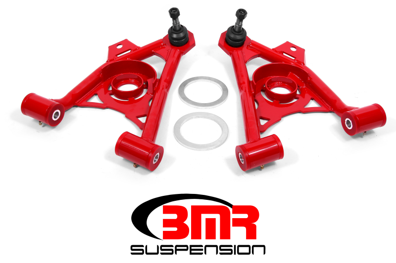 BMR 94-04 Mustang Lower Non-Adj. A-Arms (Poly) w/ Tall Ball Joint / Spring Pocket - Red - AA043R