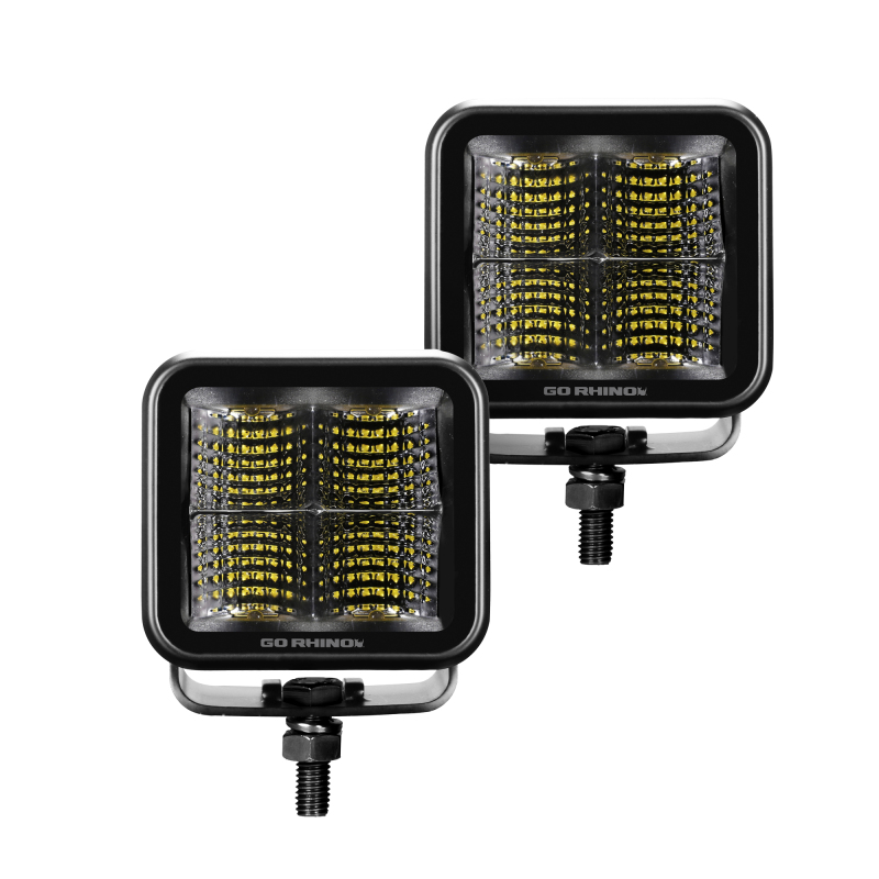 Go Rhino Xplor Blackout Series Cube LED Flood Light Kit (Surface/Threaded Stud Mnt) 2x2 - Blk (Pair) - 750200321FCS