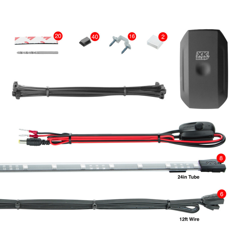 XK Glow New Style 8x24In Tubes XKchrome Car Standard Kit w/ Dual-Mode Dash Mount Controller - KS-CAR-STANDARD-DM