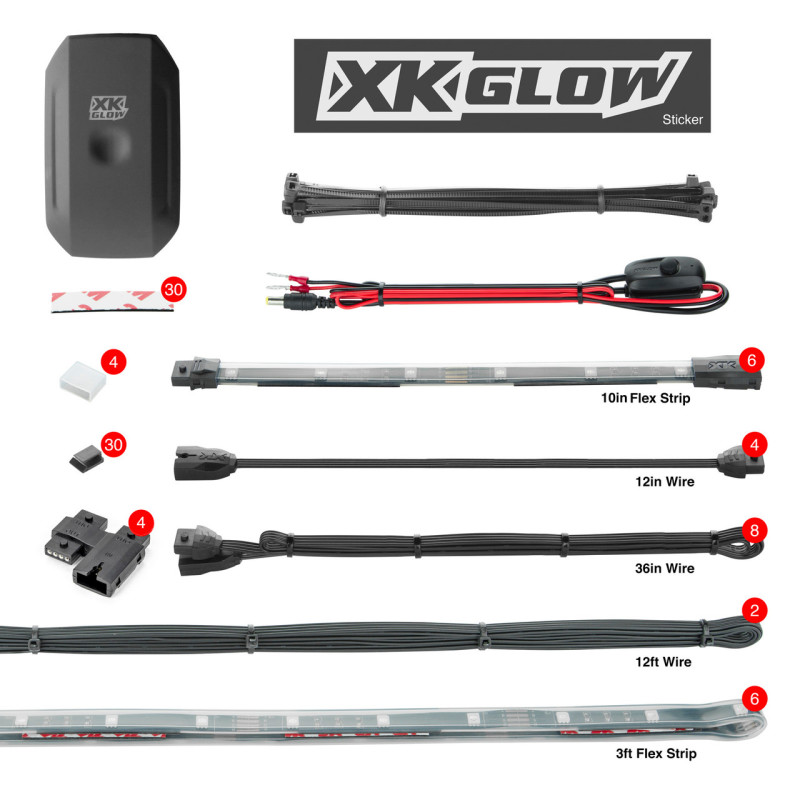 XK Glow Strips + 8x10In Flex Strips Million Color XKCHROME App Controlled Boat Marine Kit 8x36In - XK-BOAT-PRO