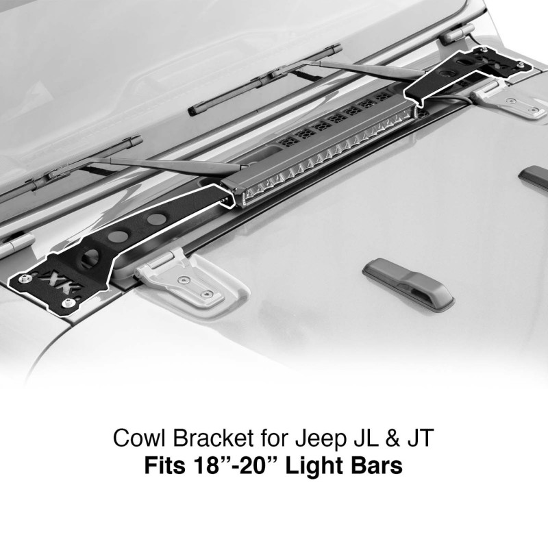 XK Glow Cowl Light Bar Bracket for Jeep Gladiator JT & Wrangler JL (18-20In Bar) - XK-BRC-COWL-JL2