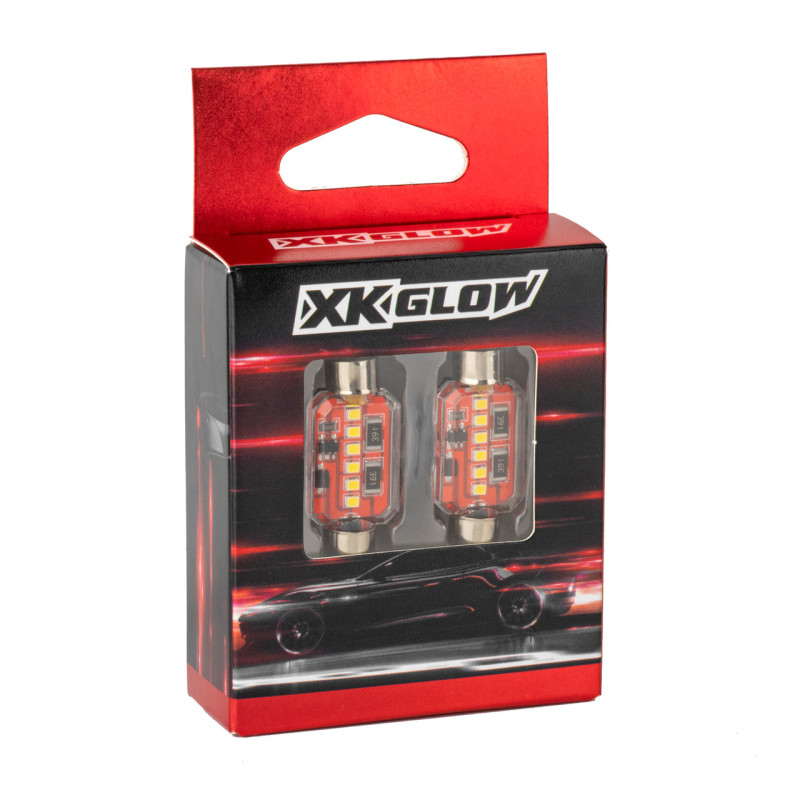 XK Glow White Festoon Error Free Ultra Bright LED Bulbs w/ Built-in Canbus 2pc 31mm - XK-FT31-W