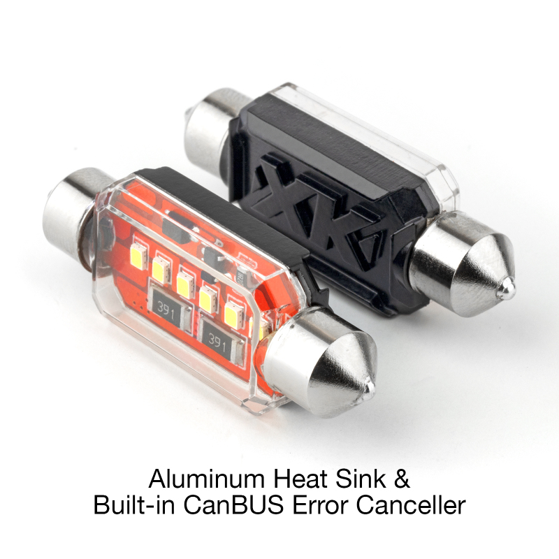 XK Glow White Festoon Error Free Ultra Bright LED Bulbs w/ Built-in Canbus 2pc 39mm - XK-FT39-W