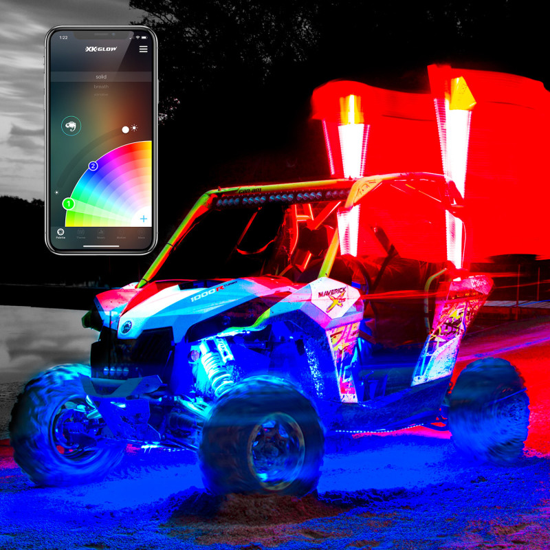 XK Glow Xkchrome 4x4 Offroad UTV ATV App LED Whip Light Kit w/ Dual-Mode Controller 2x Whip 2nd Gen - XK-WHIPB-ADV-DM