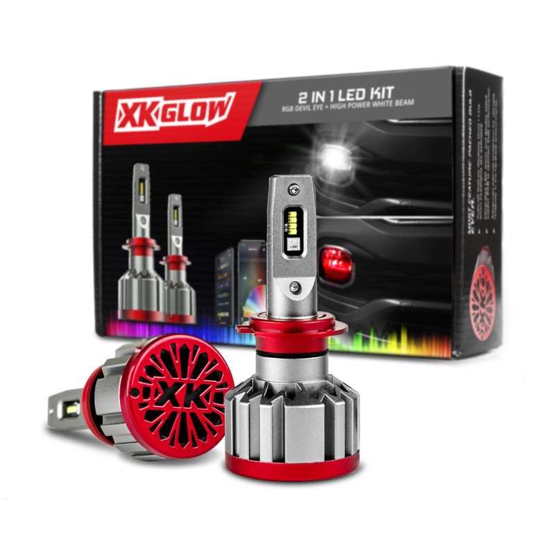 XK Glow RGB 2In1 LED Headlight Bulb Million Color XKCHROME App RGB/LED Headlight Kit - 2x 880 - XK045004-880