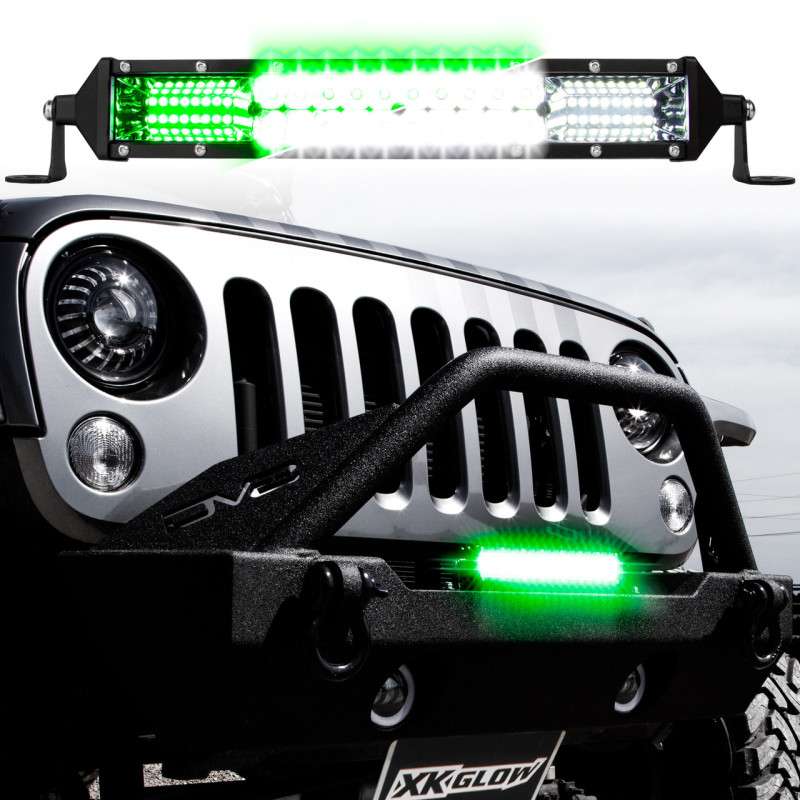 XK Glow 2-in-1 LED Light Bar w/ Pure White and Hunting Green Flood and Spot Work Light 20In - XK063020