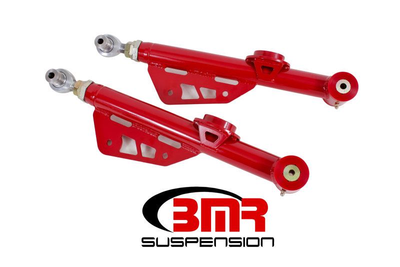 BMR 79-98 Fox Mustang On-Car Adj. Lower Control Arms / Rod End Combo (Polyurethane) - Red - TCA051R