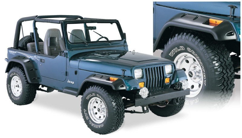 Bushwacker 87-95 Jeep Wrangler Cutout Style Flares 4pc Cutting Optional Not Renegade - Black - 10909-07