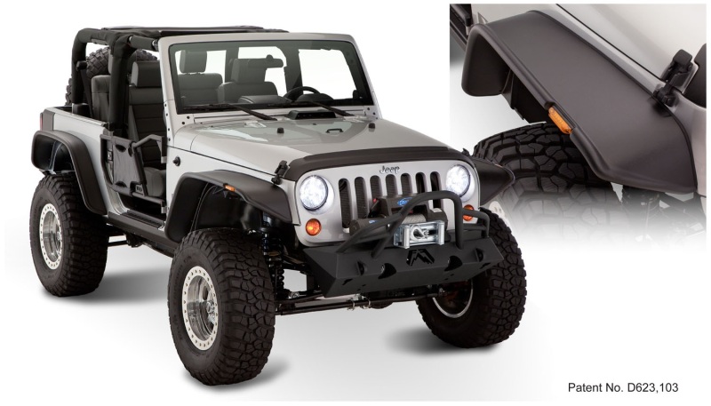 Bushwacker 07-18 Jeep Wrangler Flat Style Flares 4pc Fits 2-Door Sport Utility Only - Black - 10919-07