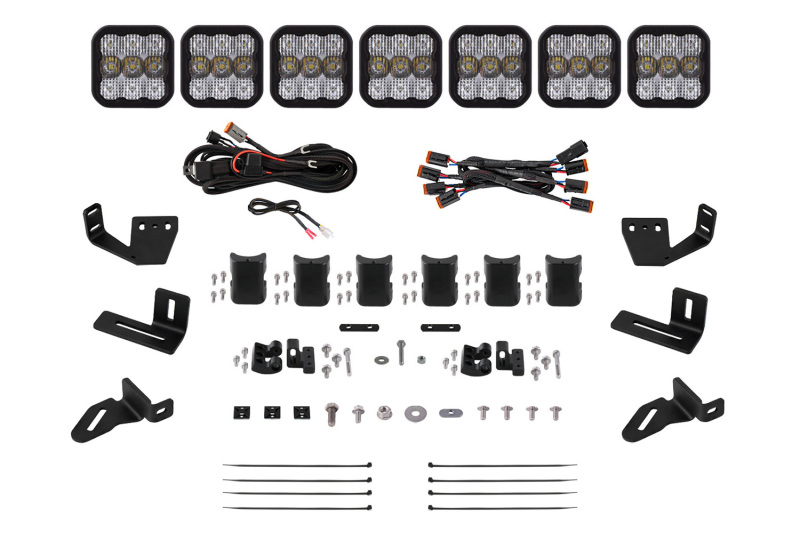 Diode Dynamics Prinsu/Sherpa Roof Racks- SS5 7-Pod CrossLink Mounting Kit - Sport White Combo - DD7824