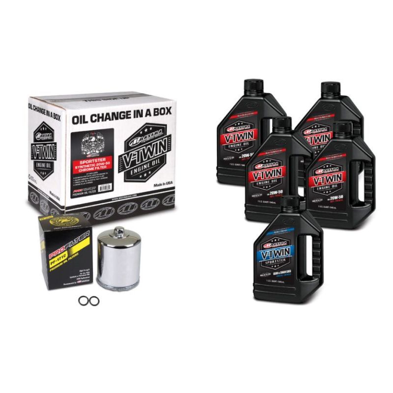 Maxima V-Twin Oil Change Kit Synthetic w/ Chrome Filter Sportster - 90-119015PC