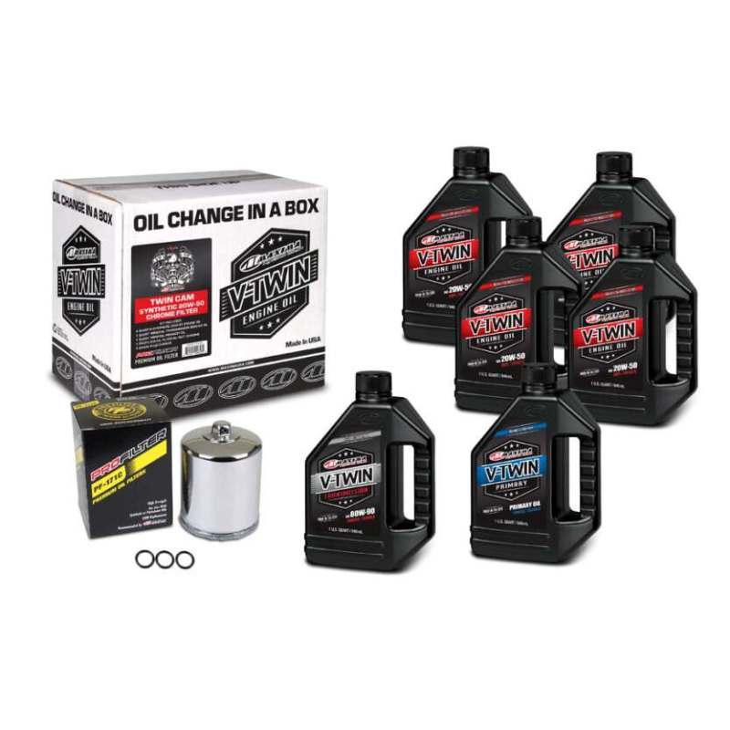Maxima V-Twin Oil Change Kit Synthetic w/ Chrome Filter Twin Cam - 90-119016PC