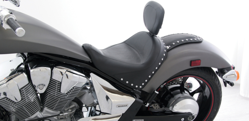Mustang 10-21 Honda VT1300CX Fury Wide Touring Solo Seat w/Driver Backrest Studs - Black - 79626