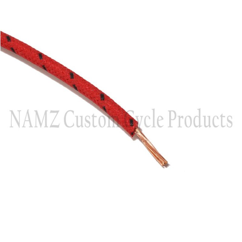 NAMZ OEM Color Cloth-Braided Wire 25ft. Pack 16g - Red w/Black Tracer - NCBW-20