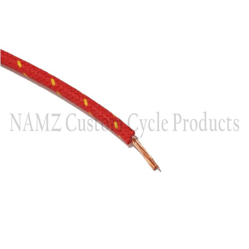 NAMZ OEM Color Cloth-Braided Wire 25ft. Pack 16g - Red w/Yellow Tracer - NCBW-24