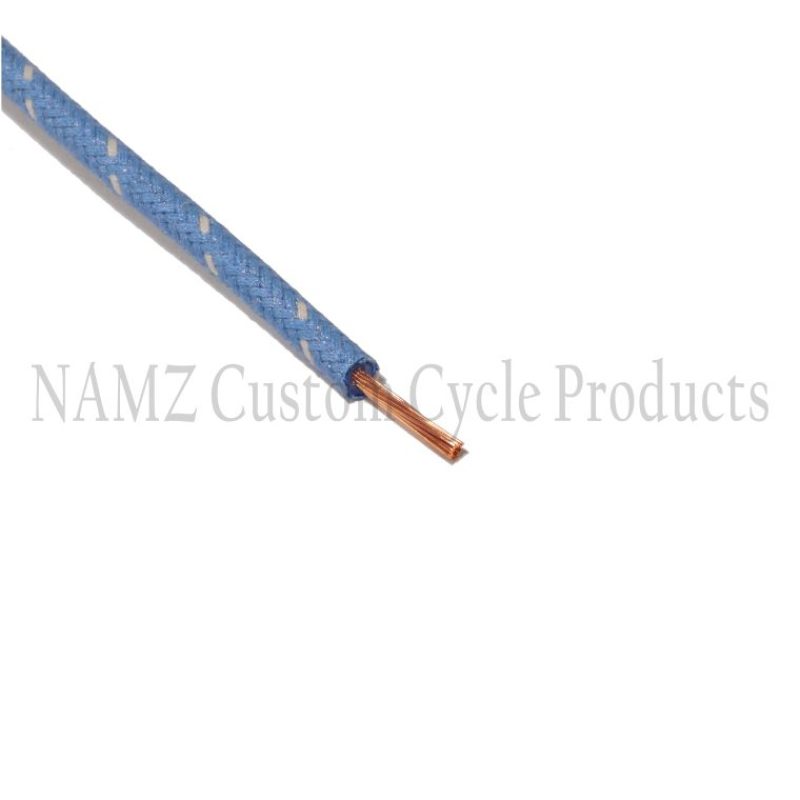 NAMZ OEM Color Cloth-Braided Wire 25ft. Pack 16g - Blue w/White Tracer - NCBW-69