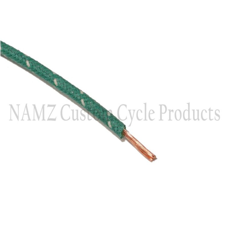 NAMZ OEM Color Cloth-Braided Wire 25ft. Pack 16g - Green w/White Tracer - NCBW-89